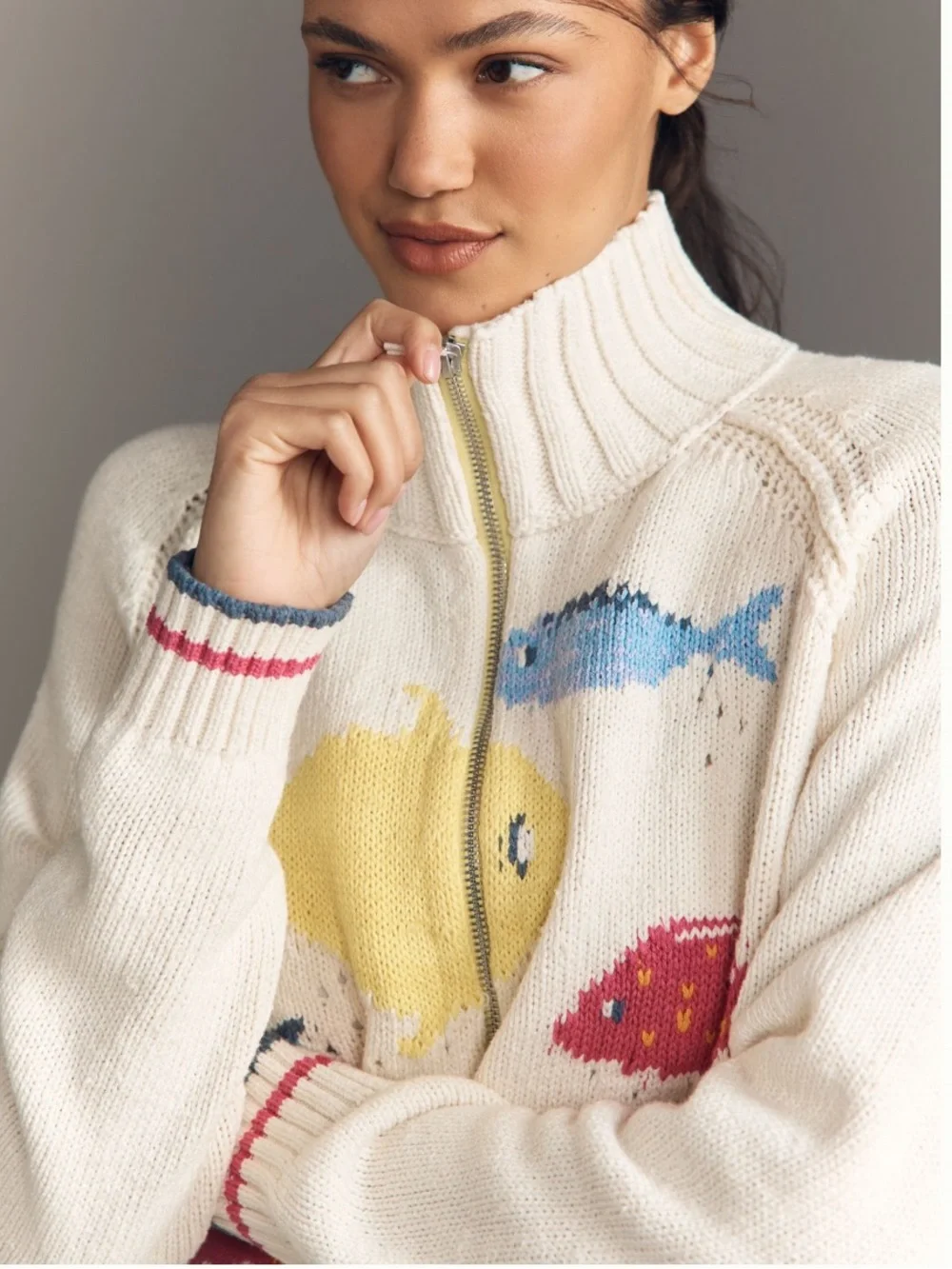 NWT Anthropologie Pilcro Fish Icon Full Zip Cardigan - Picture 2 of 14